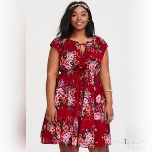 Torrid RED FLORAL CHALLIS MINI DRESS